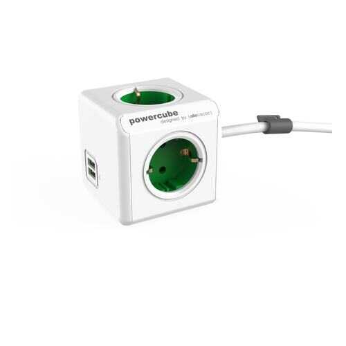 Удлинитель Allocacoc PowerCube Extended 1402GN/DEEUPC, 5 розеток, 1,5 м, White/Green в Редмонд